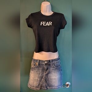 Fear Woman's Black Graphic Cropped T-Shirt. Size One Size Fits Most